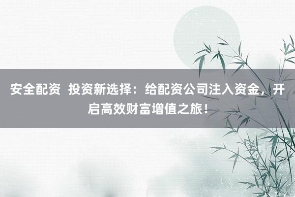 安全配资  投资新选择：给配资公司注入资金，开启高效财富增值之旅！