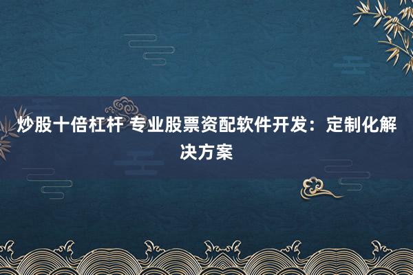 炒股十倍杠杆 专业股票资配软件开发：定制化解决方案