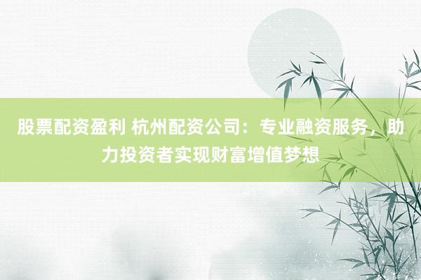 股票配资盈利 杭州配资公司：专业融资服务，助力投资者实现财富增值梦想
