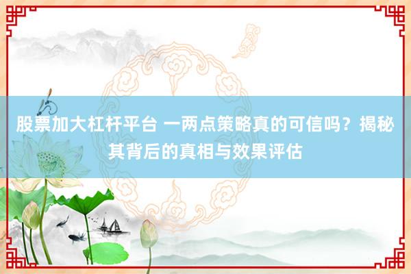 股票加大杠杆平台 一两点策略真的可信吗？揭秘其背后的真相与效果评估