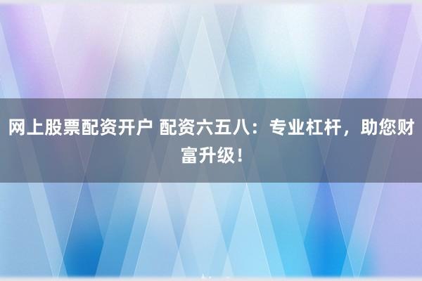 网上股票配资开户 配资六五八：专业杠杆，助您财富升级！