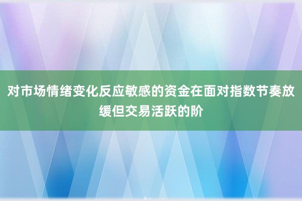 对市场情绪变化反应敏感的资金在面对指数节奏放缓但交易活跃的阶
