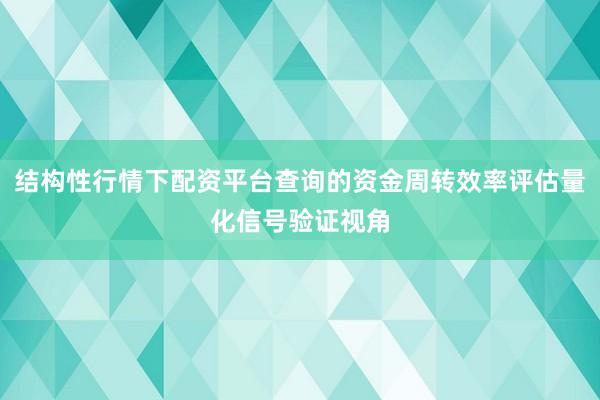 结构性行情下配资平台查询的资金周转效率评估量化信号验证视角