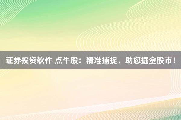 证券投资软件 点牛股：精准捕捉，助您掘金股市！